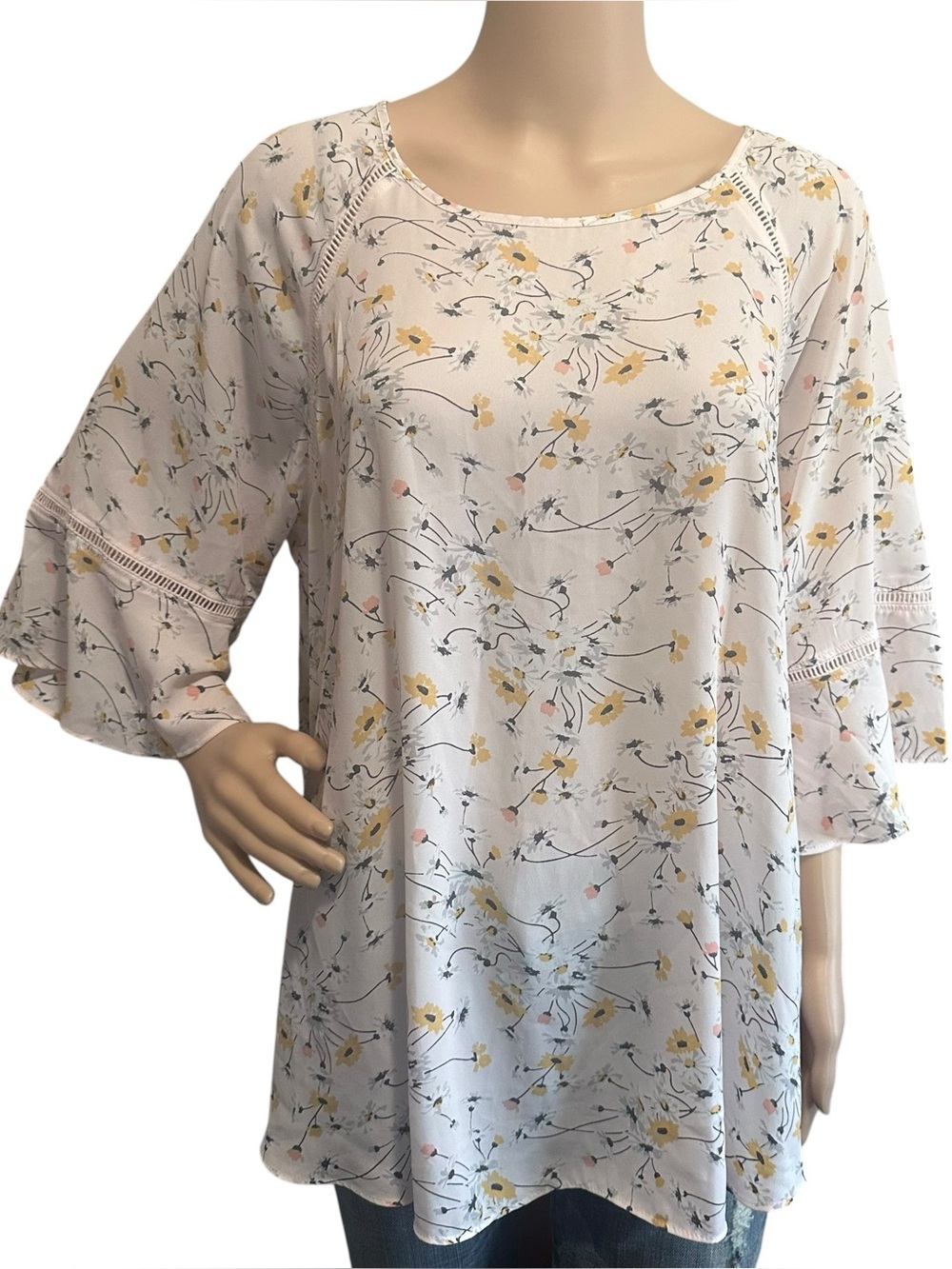 LOFT Flutter Sleeve Floral Plus Size Blouse Sz 16 - Picture 2 of 8